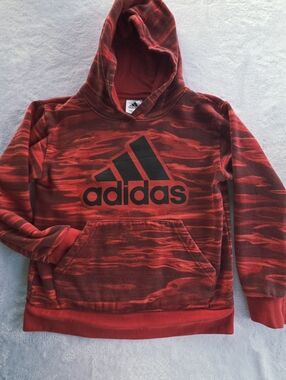 ADIDAS Kids Classic Logo Red and Black Camo-Pattern Hoodie Youth Small/8Y